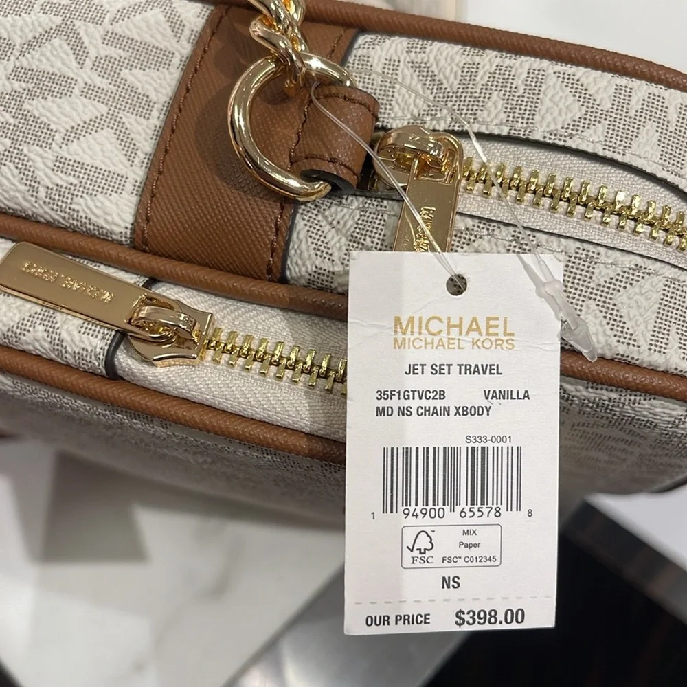 MICHAEL KORS Jet Set Travel Md NS Logo Crossbody Flight Bag Messenge Vanilla NWT